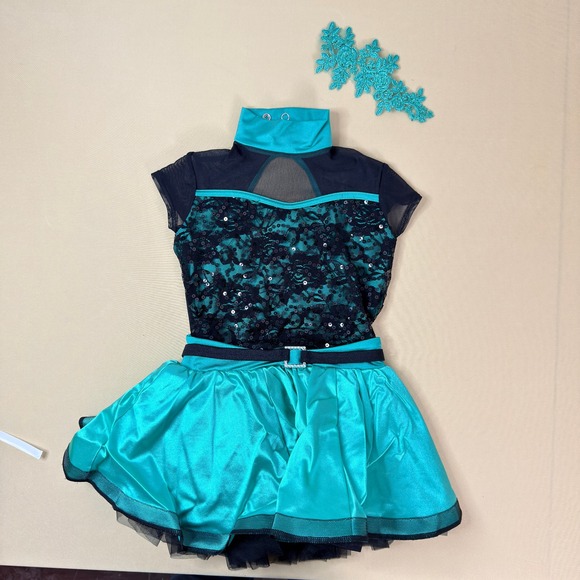 Other - Weissman Teal Sequin Lace Dance Costume IC 7/8 + Headpiece